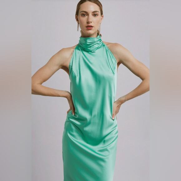 NWT Silk Maison Green Halter Cocktail Silk Maxi Dress S - Picture 9 of 12
